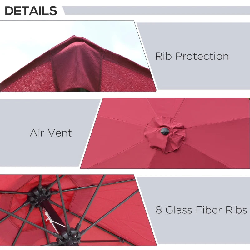 Red 2.7M Tilting Garden Parasol Umbrella with Fibreglass Ribs