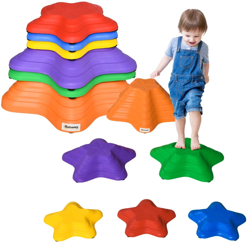 6-Piece Starfish Balance Stepping Stones for Kids - Non-Slip Obstacle Course & Stackable Sensory Toys for Ages 3-8