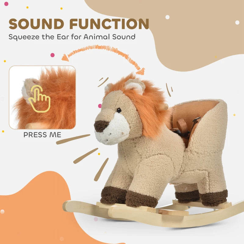Kids Lion Rocking Horse with Roaring Sound and Safety Seatbelt for Fun Playtime