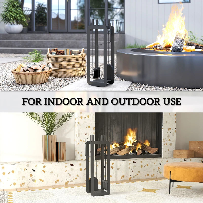 5-Piece Black Fireplace Companion Set - Metal Accessories with Brush, Shovel, Poker, Tongs & Stand for Cozy Fireside