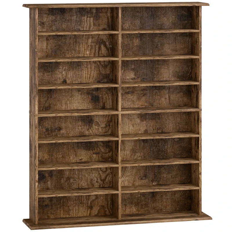 16-Compartment Rustic Brown Media Shelf - Stylish Storage Solution for DVDs, Games, and Books - Perfect for Home Decor