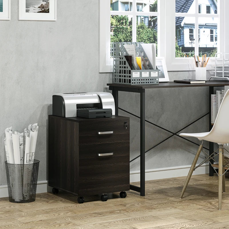 Vinsetto 2-Drawer Locking Filing Cabinet with Wheels - A4 Storage Cupboard for Home Office - Black Wood Grain