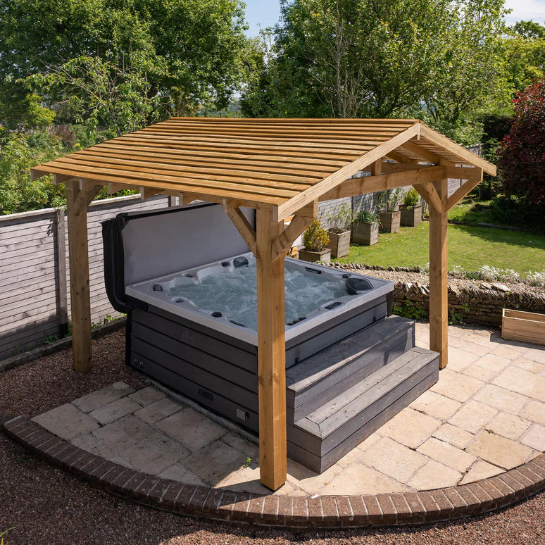 Ruby Wooden Apex Gazebo with Cedar Featheredge Roof – With Overhang Design