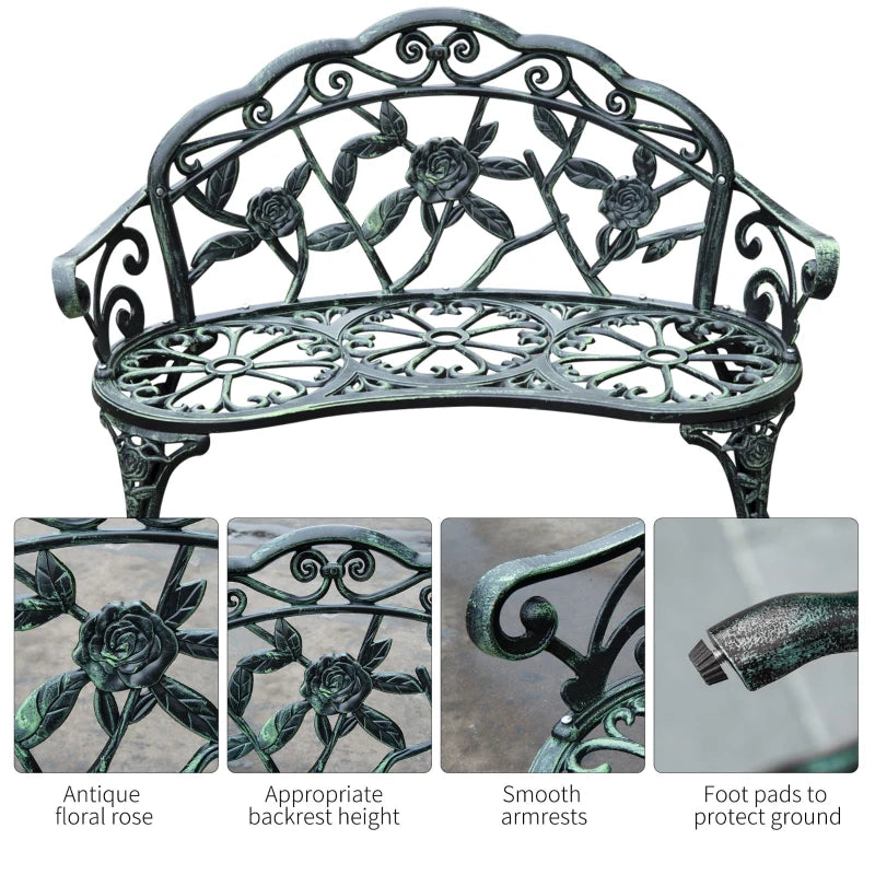 Antique Green Cast Aluminum Garden Bench