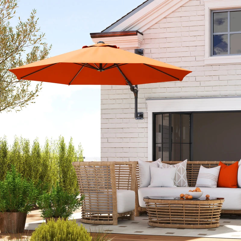 3m Wall-Mounted Parasol Shade with Handle - Outdoor Orange Sun Umbrella for Patio