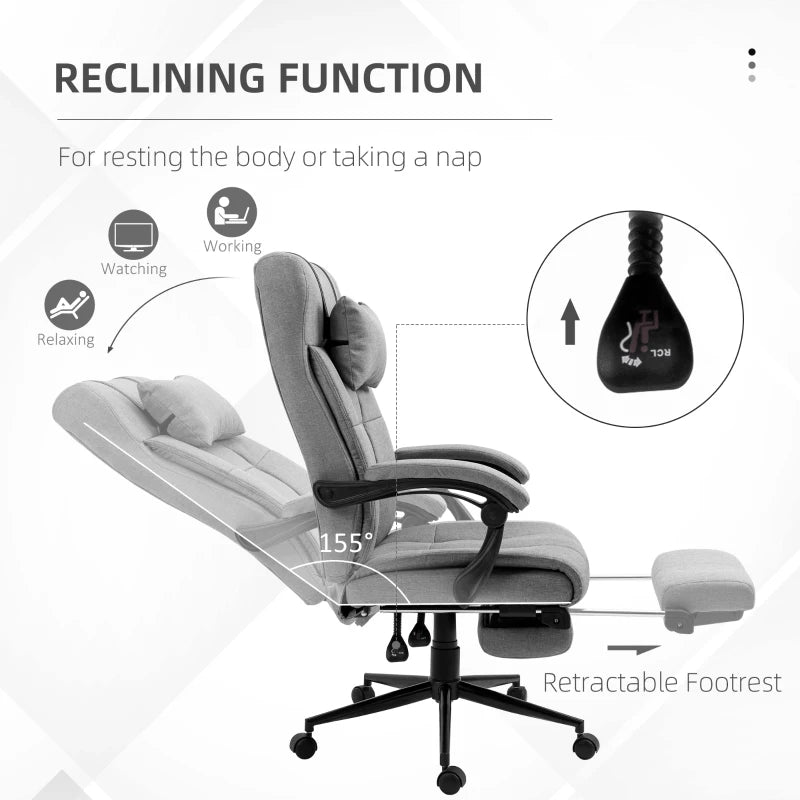 Vinsetto Ergonomic Office Chair with Footrest, Armrests, Lumbar Support & Headrest - Light Grey Comfort for Home & Office