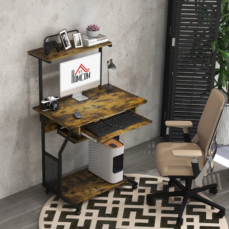 Multi-Storage Work Desk with Sliding Keyboard Tray - Stylish Brown and Black Home Office Furniture