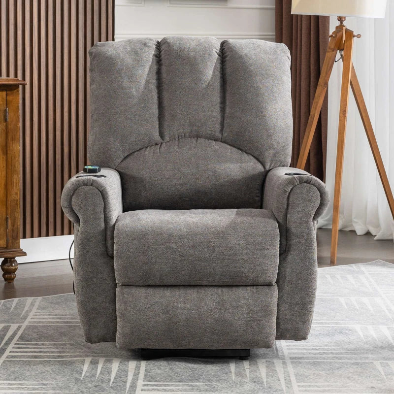 Electric Power Lift Recliner Chair with Heated Massage, Stand Assist, Storage Pockets and Cup Holders in Grey