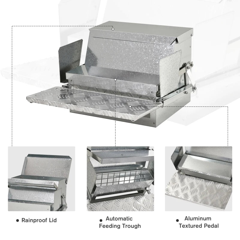 11.5KG Automatic Chicken Feeder - Rat Proof Treadle Design, Self-Opening, Durable Galvanized Steel & Aluminium Construction