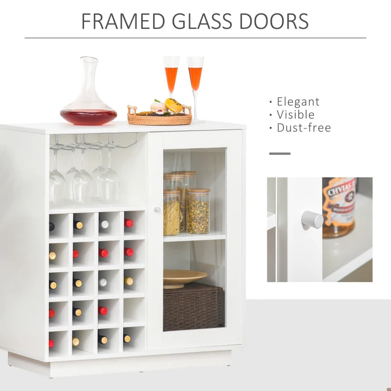 Modern Wine Cabinet with Glass Door & 20-Bottle Rack - Stylish Cupboard for Living Room, Home Bar, Dining Room Decor