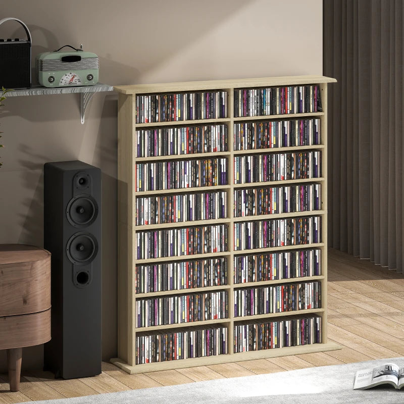 16-Compartment Media Shelf - Stylish Nature Wood Finish for Organizing DVDs, Games, and Books - Modern Home Storage Solution