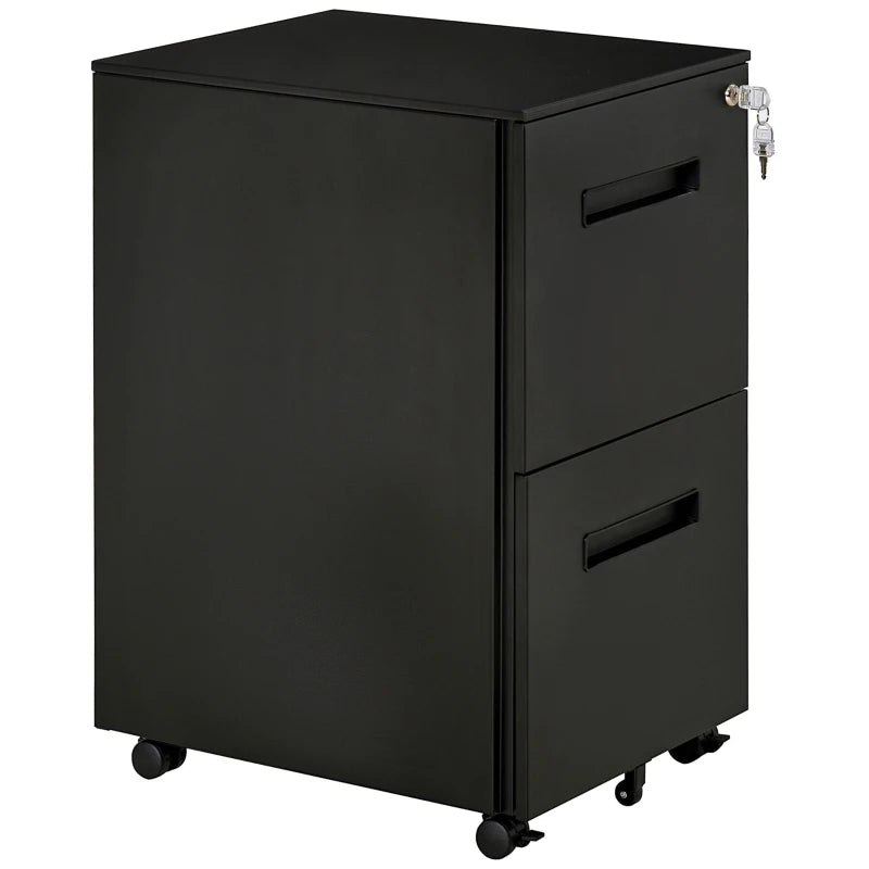 Vinsetto Lockable Metal Mobile File Cabinet with Wheels - 2 Drawer Compact Under Desk Storage for A4 & Legal Files, Black