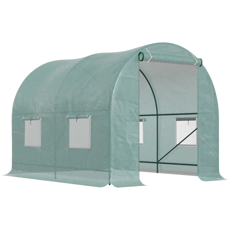 Green Walk-In Polytunnel Greenhouse with Roll-Up Door, Steel Frame, 2.5 x 2m