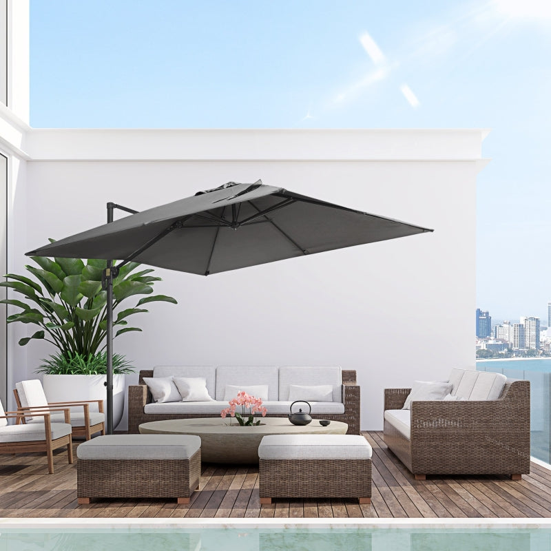 Square Dark Grey Cantilever Parasol with Crank Handle and Tilt