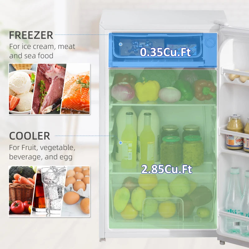 91L Freestanding Under Counter Fridge Freezer - Compact Chiller Box, Adjustable Thermostat, 47.5cm Wide, Stylish White Design