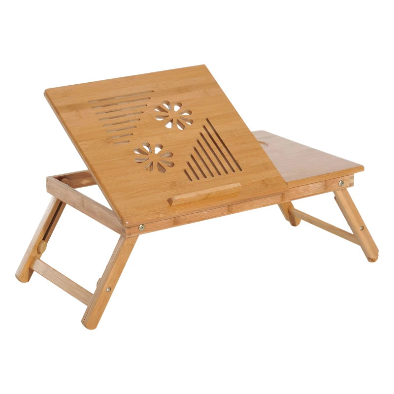 Adjustable Portable Laptop Desk with Drawer - Foldable Notebook Tray for Bed & Sofa (55x35x22-32.5 cm)