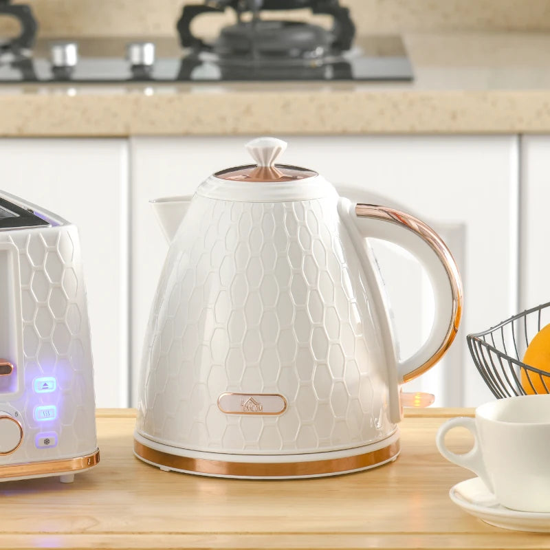 3kW Rapid Boil Honeycomb Kettle in Cream - Stylish Electric Tea Kettle for Fast Boiling and Modern Kitchen Decor