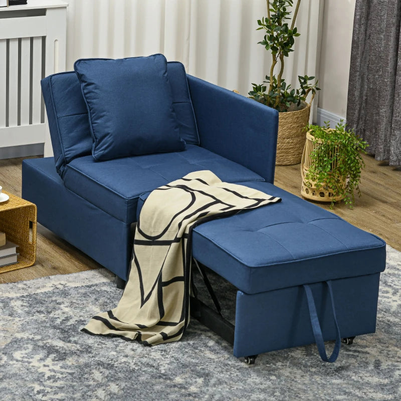 Multi-Functional Sleeper Chair Bed with Thick Padding and Magazine Pocket for Living Room, Blue
