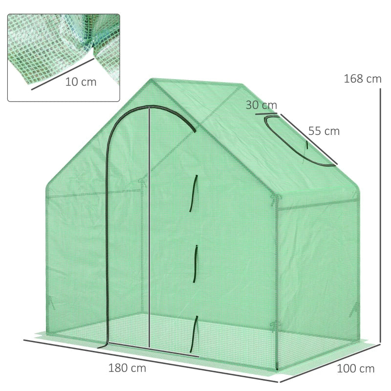 Green Steel Frame Mini Greenhouse with Zipped Door, 180x100x168CM