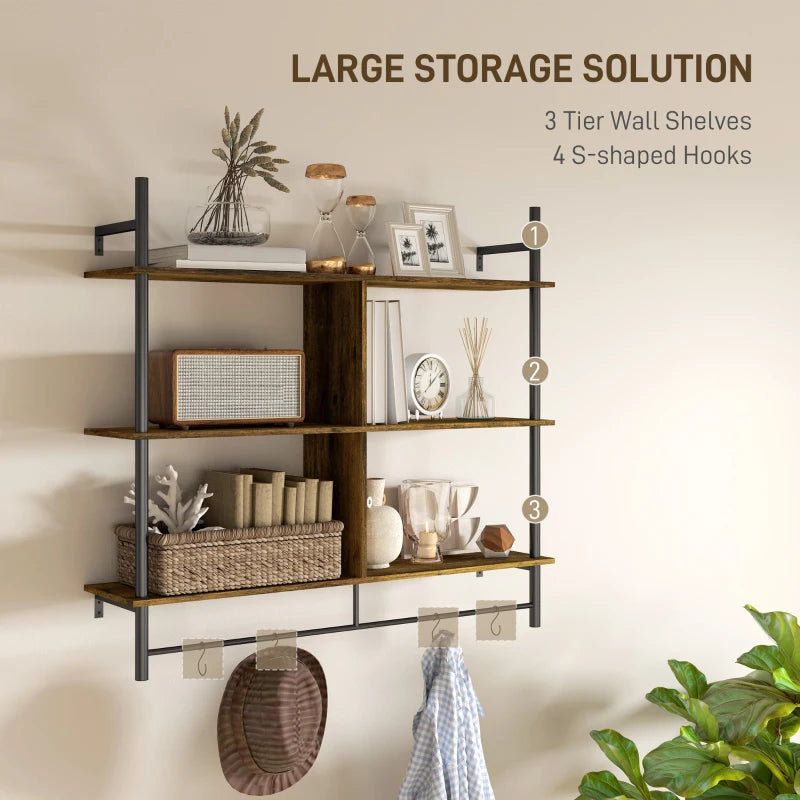 Stylish Three-Tier Floating Shelf - Modern Brown and Black Wall Storage for Home Decor and Organization