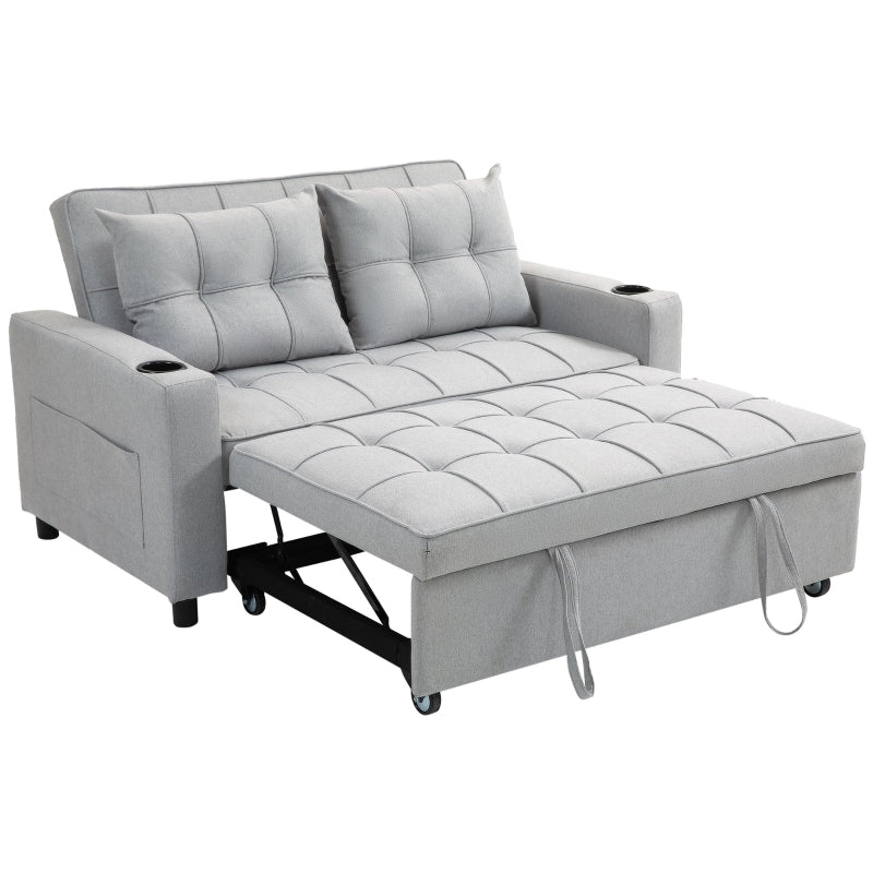 Light Grey Two-Seater Pull-Out Sofa Bed for Compact Living Spaces
