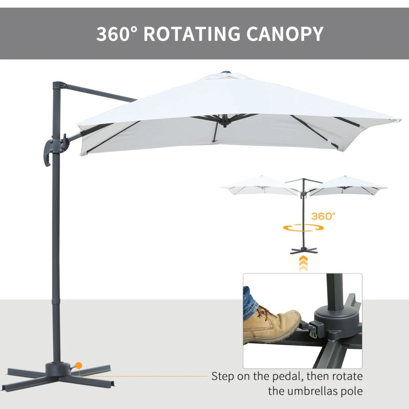 Square Rotating Cream White Umbrella Parasol - 245x245x248 cm