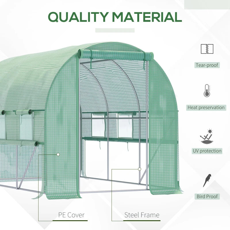 Green Walk-in Polytunnel Greenhouse with Roll-up Sidewalls, UV-resistant Cover, 3x2x2m