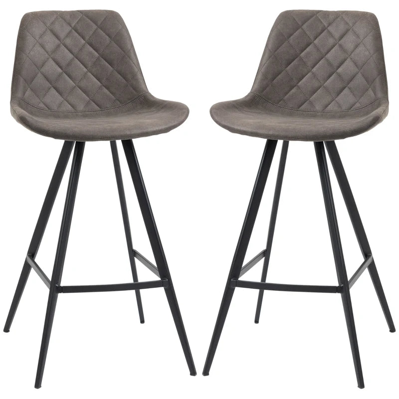 Set of 2 Vintage Dark Grey Microfiber Bar Stools - Comfortable Padded Tub Seats with Steel Frame & Footrest for Home Cafe Kitchen