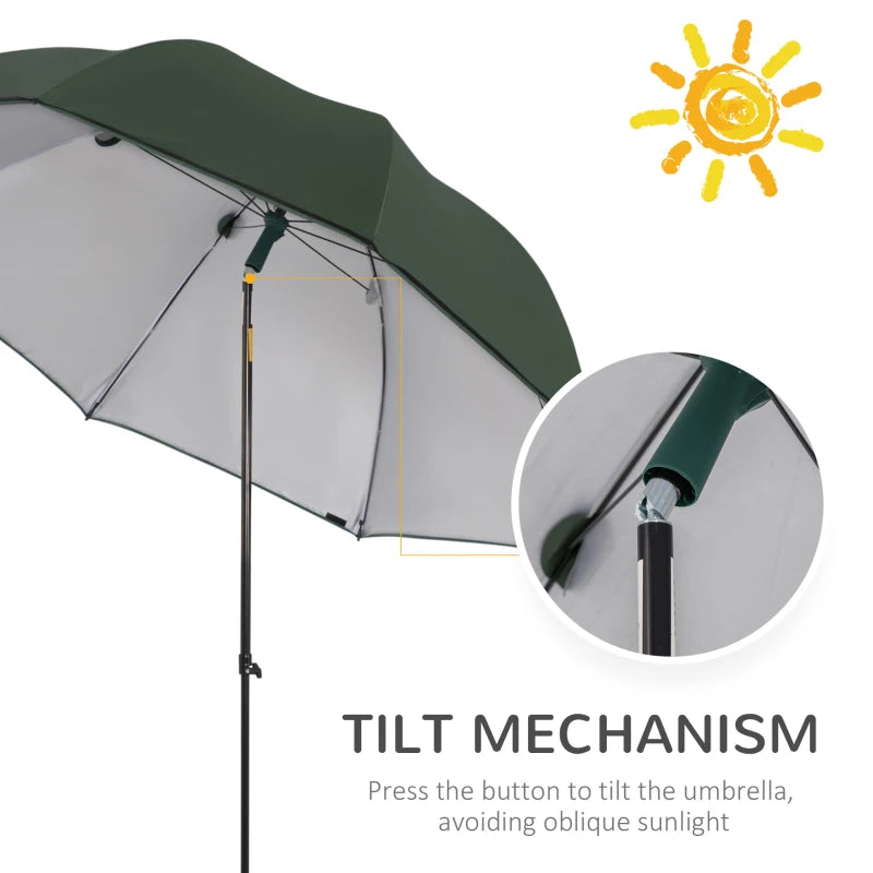 Green 2m Beach Fishing Umbrella with Sides and Tilt Sun Shade