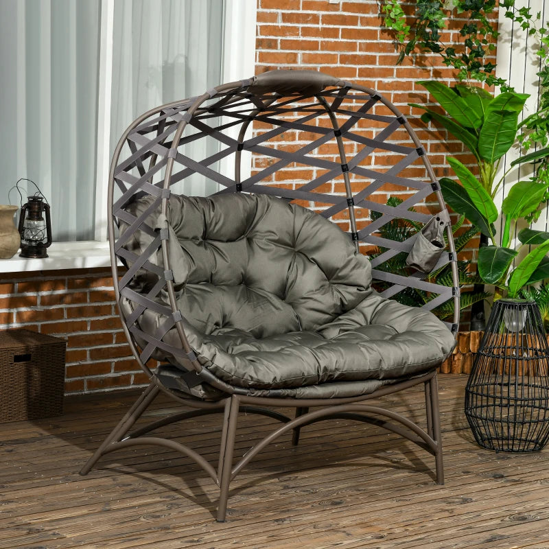 Sand Brown Folding 2 Seater Egg Chair with Cushion and Cup Pockets