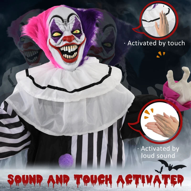 5'6" Scary Laughing Clown Halloween Animatronic with Glowing Eyes - Creepy Haunted House Decoration