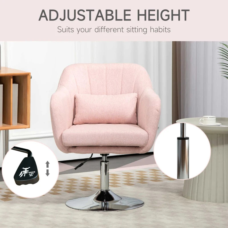Contemporary Swivel Linen Accent Chair with Adjustable Height, Thick Cushion and Lumbar Support for Living Room or Office in Pink