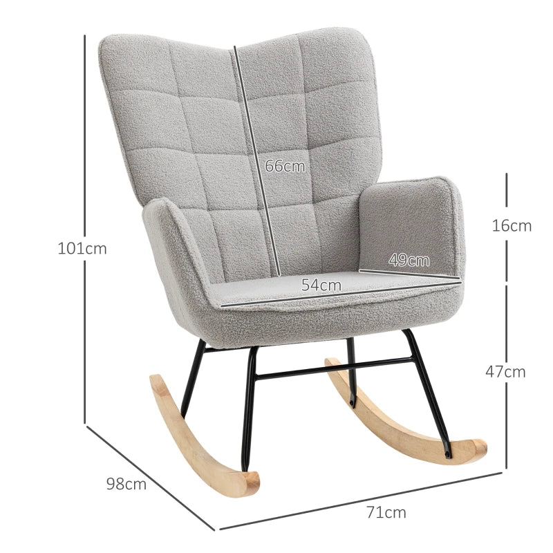 Berber Fleece Nursery Glider Rocker for Nursing, Wingback Rocking Chair in Light Grey for Living Room