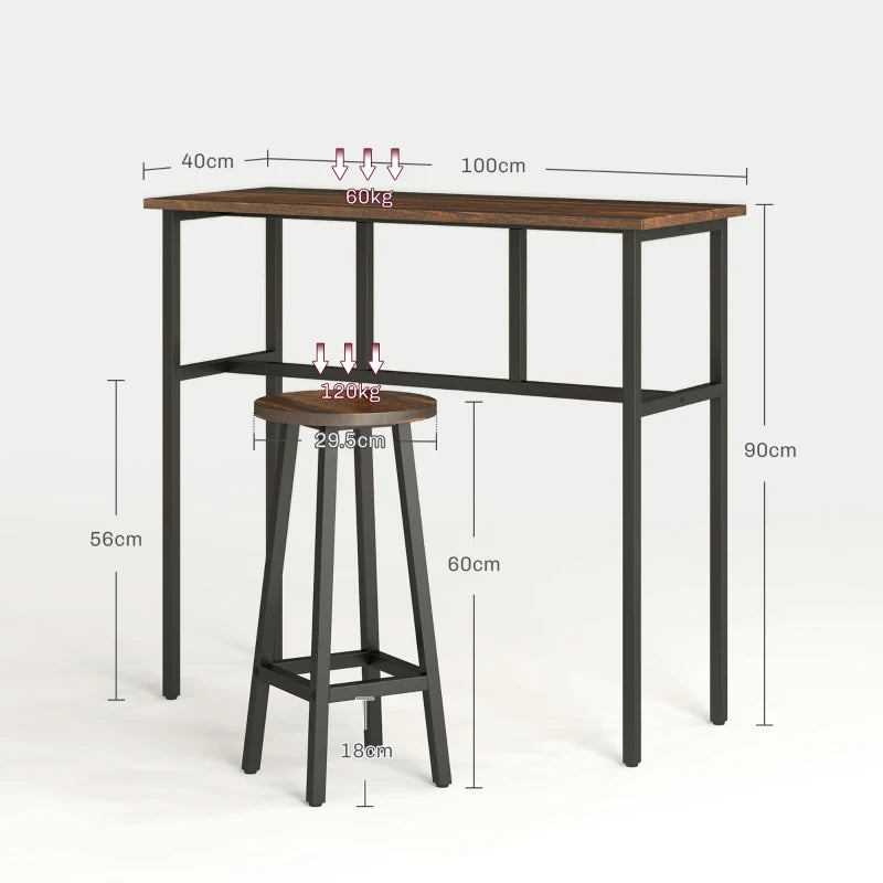6-Piece Rustic Brown Bar Table Set - Space-Saving Counter Height Dining Set with 2 Tables & 4 Stools for Small Spaces