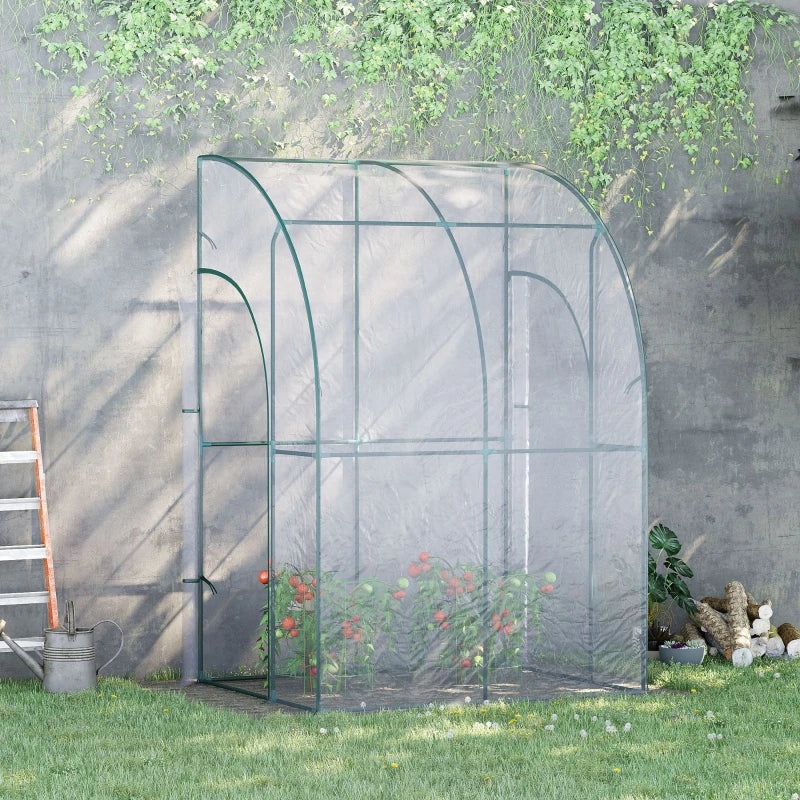 Green Walk-In Wall Tunnel Greenhouse with Zippered Door, Clear Cover - 143cm x 118cm x 212cm