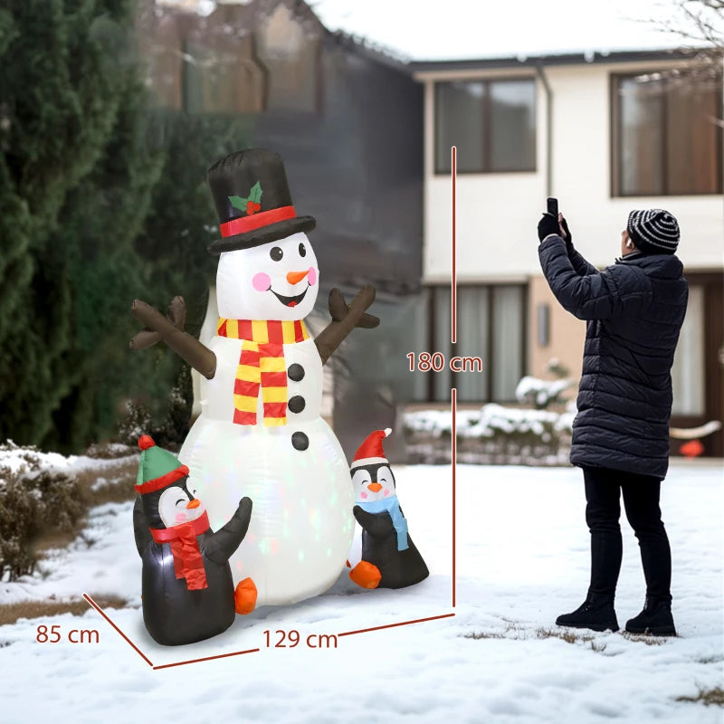 6FT Christmas Inflatables Snowman & Penguins with LED Lights - Blow Up Holiday Decoration for Indoor & Outdoor Garden Decor