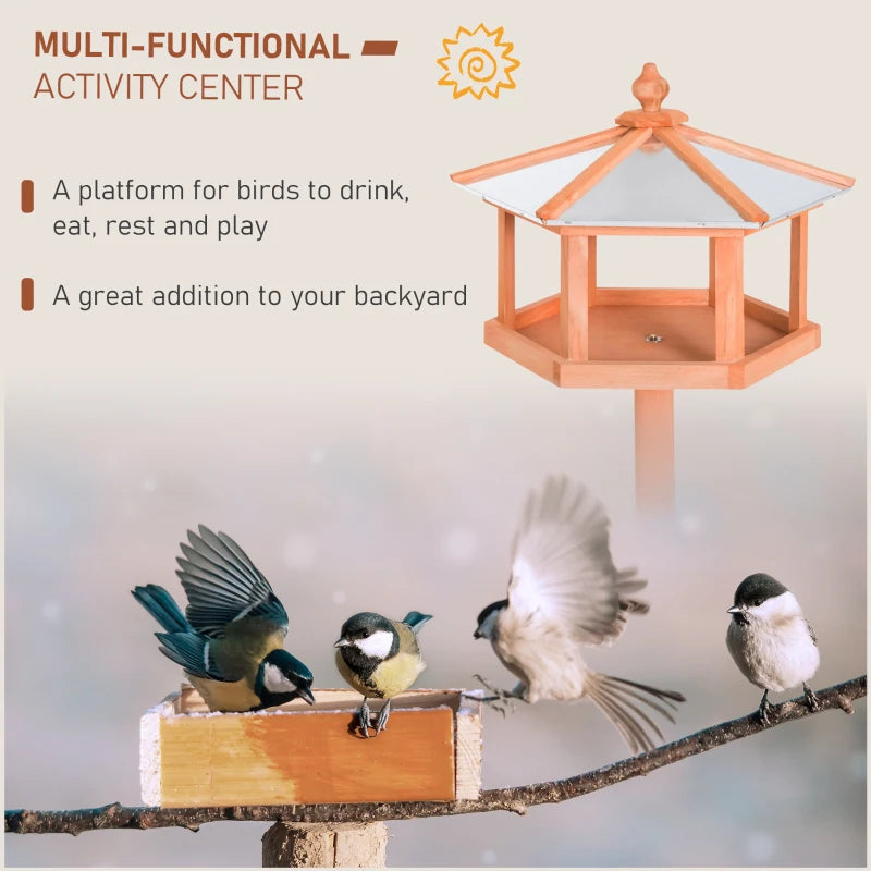 Wooden Bird Table - Free Standing Feeder Station for Garden, Sheltered Parrot Stand, Birdhouse 40x113cm