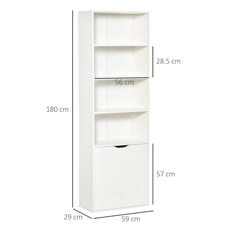 6-Tier Tall Bookcase with 4 Open Shelves & Double Door Storage Cabinet - Freestanding Display Rack for Living Room, Bedroom, Home Office - White
