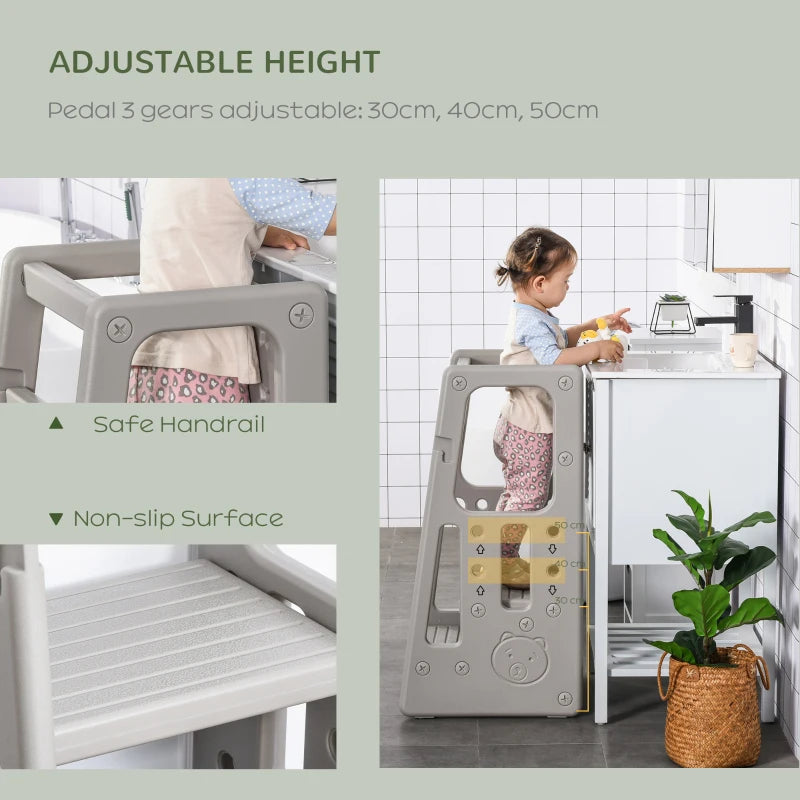 Adjustable Kids Step Stool with Non-Slip Mat - Grey - Perfect for Safe and Easy Reaching