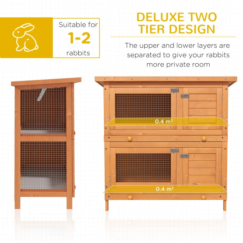 Double Tier Wooden Rabbit Hutch - Large 2-Tier Home for Rabbits & Guinea Pigs - Pet Lovers Choice, Natural Design