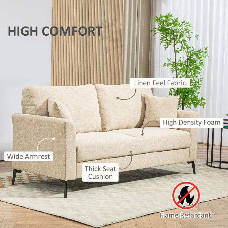 Beige Three-Seater Linen-Look Sofa for Stylish Living Room Comfort