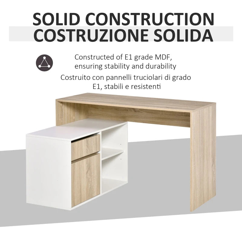 L-Shaped Corner Computer Desk with Storage Drawer & Adjustable Shelf - Oak & White Home Office Furniture, 120x92x75cm