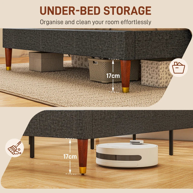Stylish Grey Upholstered Double Bed Frame with Slats 136cm Wide 196cm Long 87cm High