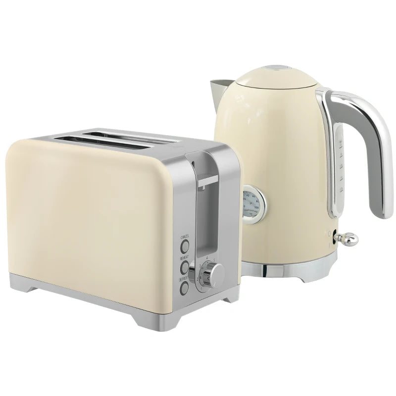 Vintage Cream Toaster and Kettle Set - Retro Kitchen Appliances for Stylish Home Decor