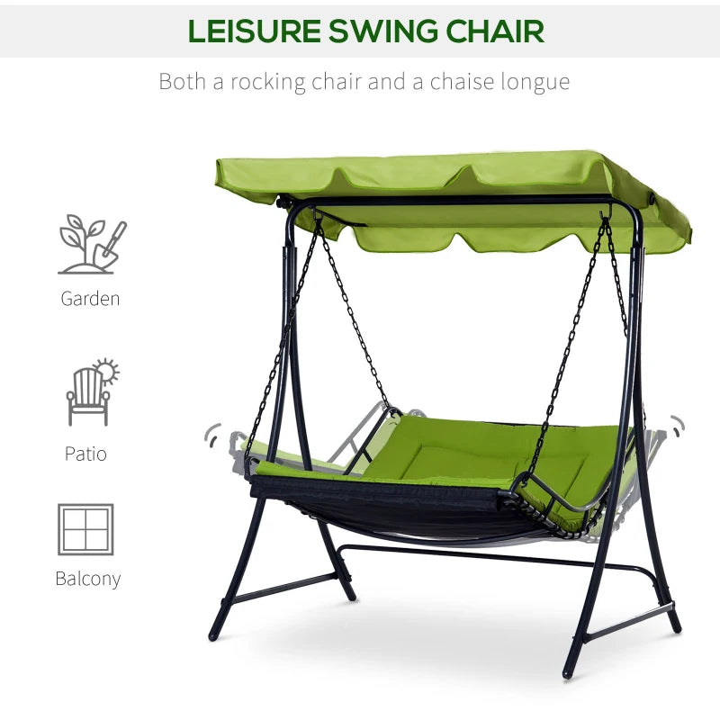 Green 2-Seater Garden Swing Lounger with Adjustable Canopy