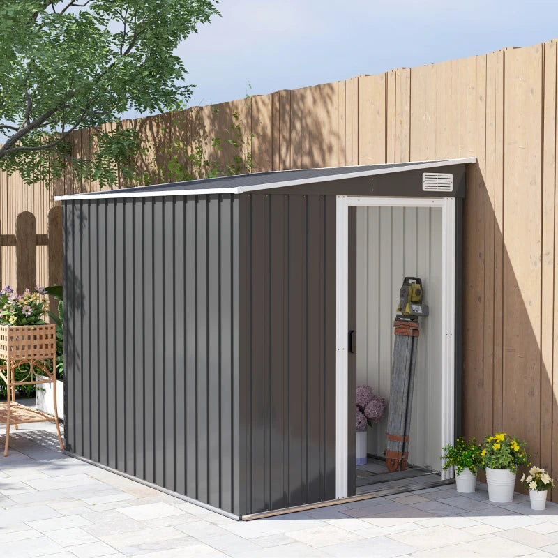 7ft x 5ft Galvanised Metal Shed with Sliding Door - Durable Dark Grey Outdoor Storage Solution