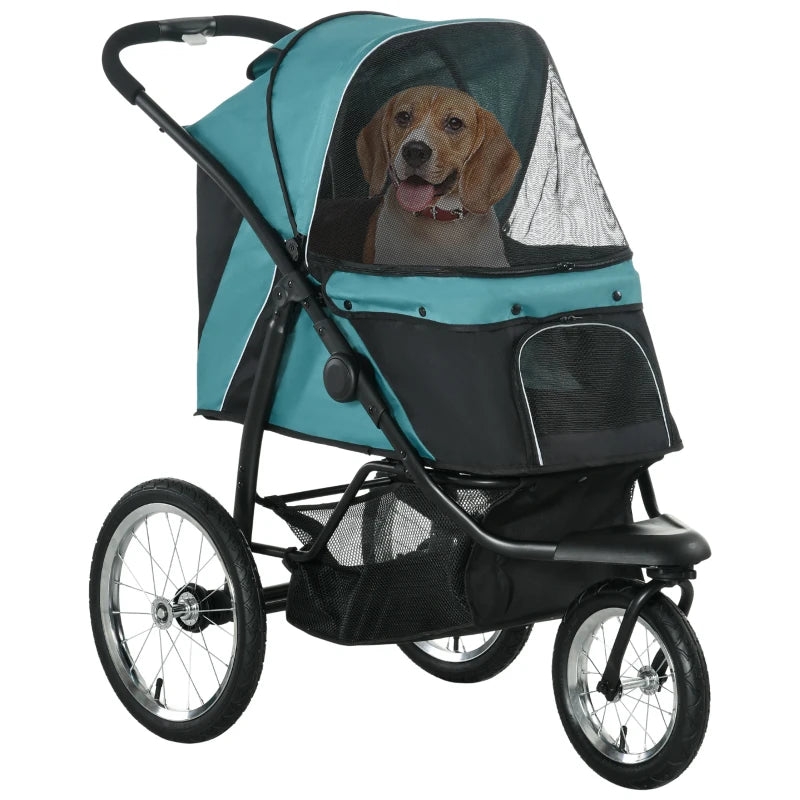 Foldable Pet Stroller Jogger for Medium and Small Dogs with Canopy and Three Wheels Green