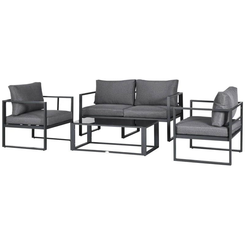 4 Piece Garden Sofa Set with Cushions Aluminium Frame Patio Furniture Grey