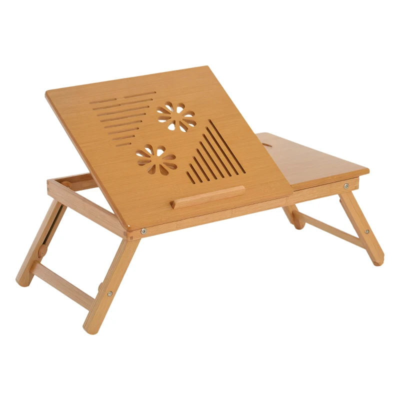 Adjustable Portable Laptop Desk with Drawer - Foldable Notebook Tray for Bed & Sofa (55x35x22-32.5 cm)