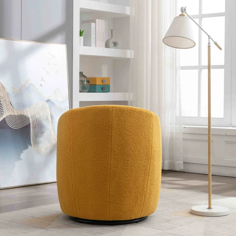 Yellow Teddy Fabric Swivel Armchair with 360° Rotation for Indoor Spaces, 64x64x71 cm